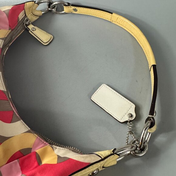 COACH # F22745 Kristin Op Art Yellow Multicolor Satin Hobo Shoulder Bag - Picture 11 of 15